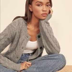 Reformation Alpaca Lemartine Cable Knit Cardigan in Gray Size Small